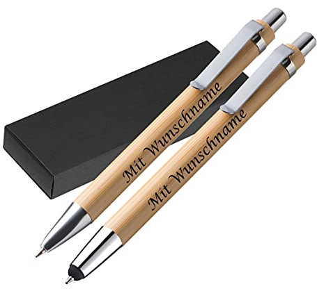 Holz Schreib-Set aus Bambus mit Gravur / Kugelschreiber + Touchpenkugelschreiber