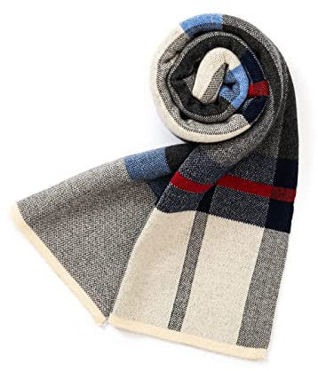 Villand Australischer Merinowolle Tartan Strickschal für Herren, karierte Winterwarme dicke weiche Halsbekleidung mit Geschenkbox, 180 × 30 cm (Graues Navy Tartan)
