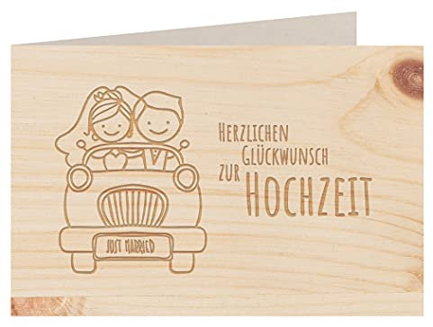 Holzgrußkarte - Hochzeitskarte - 100% handmade in Österreich - Postkarte Glückwunschkarte Geschenkkarte Grußkarte Klappkarte Karte Einladung, Motiv:HERZLICHEN GLÜCKWUNSCH ZUR HOCHZEIT Zirbe