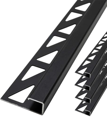 Dalsys 5x Fliesenschiene Eckprofil Quadratprofil 2,5m x 12,5mm Aluminium (eloxiert) Schwarz, Fliesenprofil