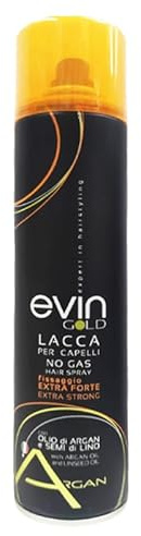 EVIN GOLD Lacca per Capelli, Fissaggio Extra Forte, con Olio di Argan e Semi di Lino, 400ml
