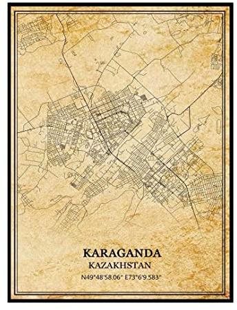 TANOKCRS Karaganda Kasachstan Wandkunst, Vintage-Druck, Poster, Leinwand, Karte, Kunstwerk, Reise, Souvenir, Geschenk, Heimdekoration, ungerahmt 9x11 inches