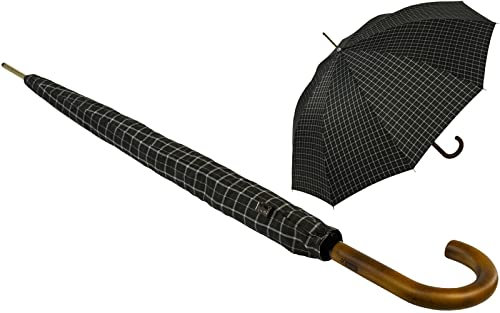 iX-brella Herren-Stockschirm Automatik mit Echtholz-Rundhakengriff - Karo schwarz