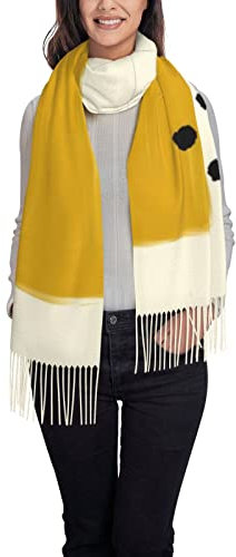 OPSREY Paw Print bedruckte Quaste Schal Pashmina Gefühl Schal Winter Warm Schal, Senfgelb / Schwarz, One size