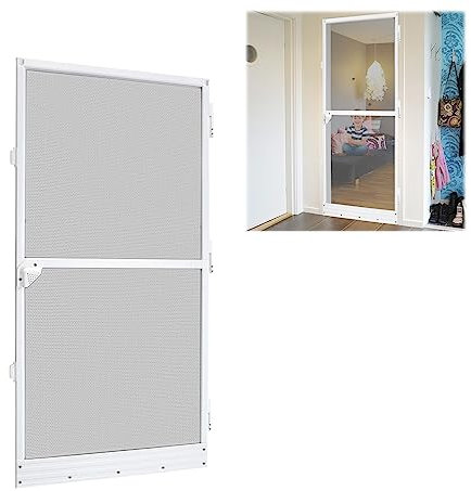 JOIEYOU Zanzariera Telaio Alluminio Zanzariera Porta Balcone Scorrevole con Maniglia Tagliata a Misura (120x240 cm, Bianco)