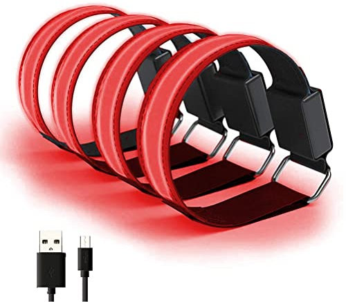 USB Ladbare LED Armbänder, Verstellbare Sicherheitsbeleuchtung für Outdoor Sport, Laufen, Radfahren, Wandern, Camping (Rot)