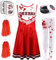 Kavoc Lot de 5 costumes de pom-pom girl zombie comprenant robe, collants, autocollants, faux sang en gel pour filles, déguisement d'Halloween (10 à 12 ans, rouge)