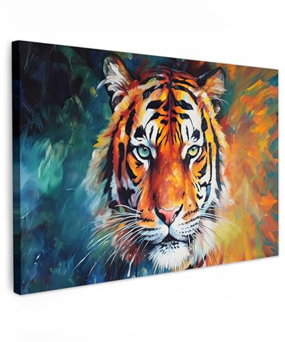MuchoWow© Impression sur Toile Photo Peinture 120x80 cm Tableau Decoration Murale Chambre Salon Maison Deco Cuisine Tigre - Animaux - Peinture à l'huile - Art