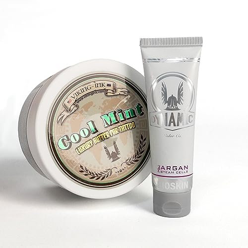 VIKING INK Tattoo Pflegecreme Cool Mint 250ml + BioSkin 30ml Vor und während der Tätowierung…