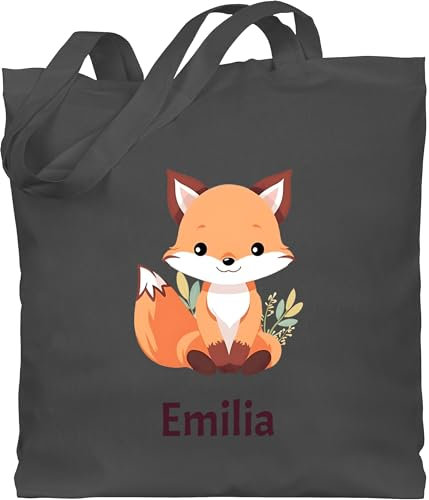 Baumwolltasche - Süßer Fuchs Geschenk mit Name personalisiert I Wildtiere I Raubtier I Fox - Unisize - Dunkelgrau - kinder stoffbeutel kindergarten kita tasche +mit+fuchs beutel jutebeutel