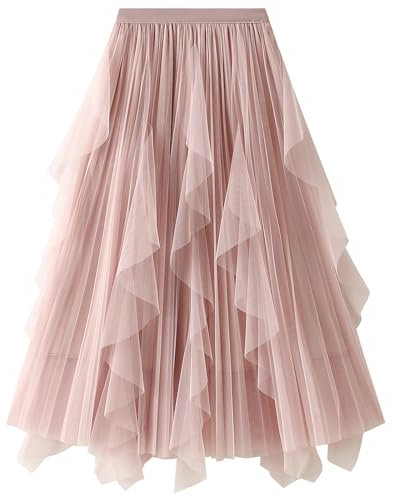 DGSHIRLDJO Tüllrock Damen Lang Elastische Elegant Vintage Tüll Rock A-Linie Mesh Swing Midirock für Alltag, Abschlussball