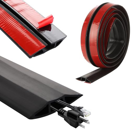 YOUNTHYE Floor Cable Cover, 2m Self Adhesive Floor Cable Protector Rubber Indoor Cable Covers for Wires Floor, Black 3 Floor Cord Channels Cable Tidy for Office, Home, Workshop