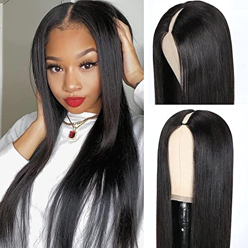 V Part Peluca de Cabello Humano Liso - Peluca Sin Pegamento 180% Densidad - Clip Upgrade U Part Sin Encaje Frontal - 26 Pulgadas
