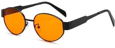 YAMEIZE Retro Ovaler Metallrahmen Sonnenbrille – für Damen und Herren, klassisch, rund, UV400-Schutz, kleine Brillen, Schatten für den Außenbereich, Schwarz / Orange