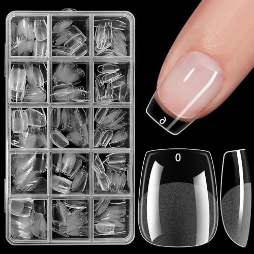 ZEYACHAN 540 Pièces Capsule Americaine Ongle Ballerine Court, 15 Tailles Faux Ongles Transparent, Semi Givré, Soft Gel Nail Tips, Faux Ongles et Capsules Pour DIY Nail Art
