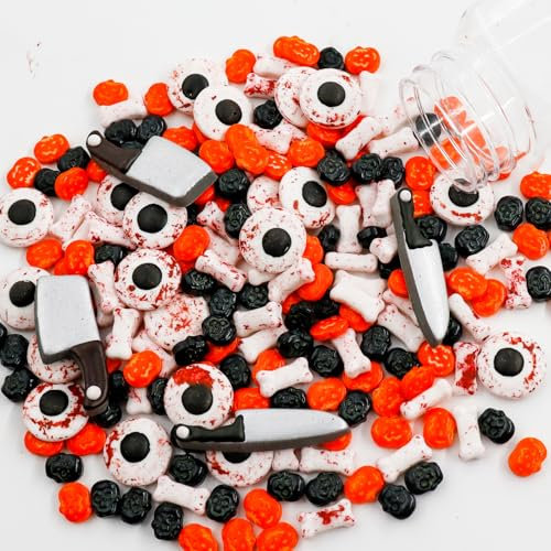 100 g Halloween Tortendeko Essbar, Zuckeraugen Essbar, Grabstein Cupcake Topper, Kürbis Dessertstreusel, Tortenaufleger Halloween, Muffin Deko Essbar Halloween, zum Dekorieren von Kuchen