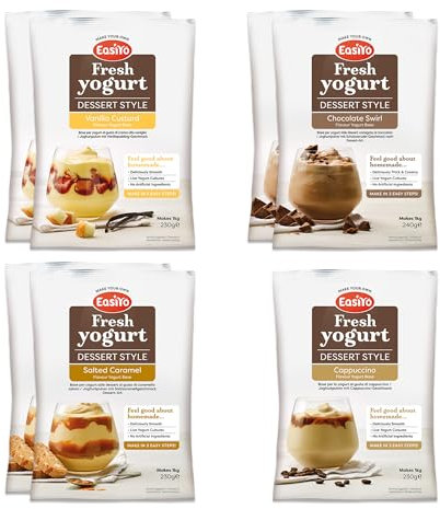 EasiYo Yogurt 7 Sachet Pack | EasiYo Dessert Mixed Pack | 2 x Chocolate Swirl 2 x Salted Camarel 2 x Vanilla Custard 1 x Cappuccino | Each Sachet Makes 1kg of Yogurt