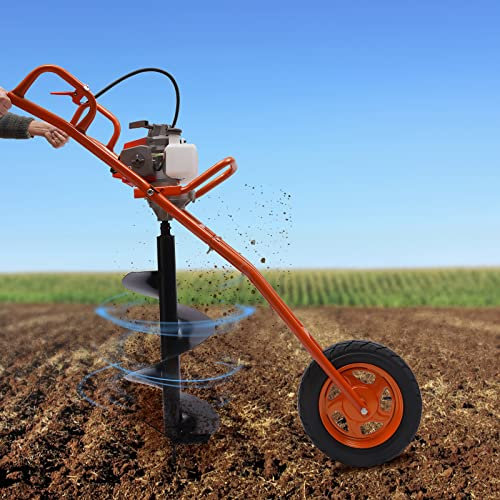 VonVVer Post Hole Digger 63cc 2 Stroke - Hand Push Petrol Earth Auger 3HP Fence Post Ground Hole Borrer Digger with 300mm Drill Bit Ground Drill Pit Digger Gasoline Agriculture Forestry (Orange)