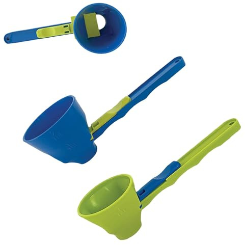 2 Pack Funnel Scoop for Powder | Measuring Spoon with Sliding Base | Protein, Coffee Scoop | Longer Handle Kitchen Tool