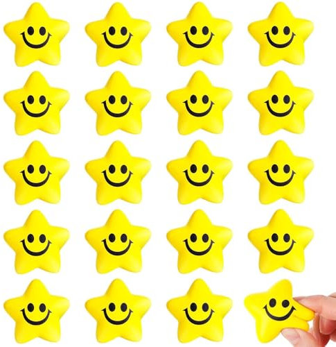 Vmxlso 20 Stück Stern Lächeln Gesicht Stressbälle, Stern Anti Stress Bälle, Sterne Antistressbälle, Stressabbau Ball für Kinder, Sterne Knautschball für Schule Belohnung, Mitgebsel Gastgeschenke