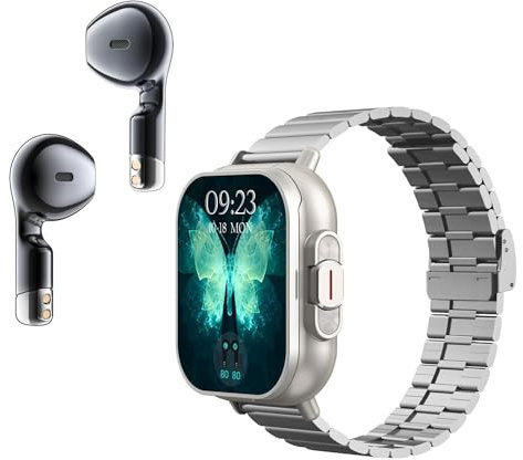 Reloj Inteligente con Auriculares, Reloj de Fitness Redondo de 2 Pulgadas, Reloj N en 1 con Pasos, Calorías, Monitor de Sueño, Monitor de Frecuencia Cardíaca y Presión Arterial