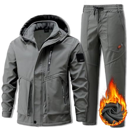 Ensemble De Combinaison De Ski Deux Pièces Pour Hommes, Combinaison De Ski À Capuche Coupe-vent Et Résistante À L'usure Pour Hommes, Ensemble De 2 Pièces, Vêtements Imperméables(Gris,XL)