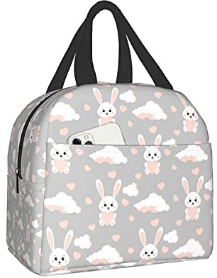 Hulnulnu Carati Kawaii - Bolsa de almuerzo aislada con diseño de conejito dulce, reutilizable, portátil, lonchera impermeable para picnic, oficina, trabajo