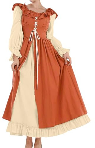 Renaissance Kleid Damen Mittelalter Renaissance Faire Kleid Langarm Irisches Kleid Retro Viktorianische Kostüm Halloween-Kostüme Halloween Kostüm Damen