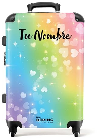 NoBoringSuitcases.com Valise Enfant Fille, Valise Soute, Valise Personnalisable, Valise Enfant Fille, Serrure TSA, Suitcase, Valise Grande Taille (67cm - 72L) (Cœurs flottants - Arc-en-Ciel)