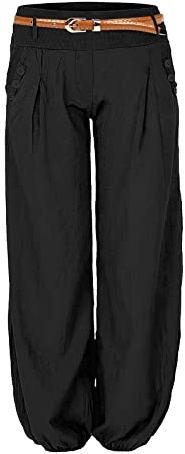 Cindeyar Damen Haremshose Elegant Sommer Pumphose Lange Leinen Hose mit Gürtel Aladin Pants