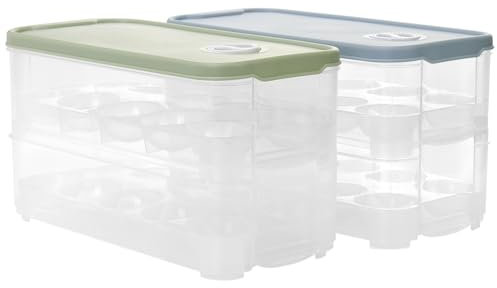 FUNSUEI 2 Stück Eierbox 20 Eier, 2 Schichten Eierbehälter aus Kunststoff mit Dekel, Eier Transportbox Eieraufbewahrungsboxen für Kühlschrank, Transport, Blau, Grün