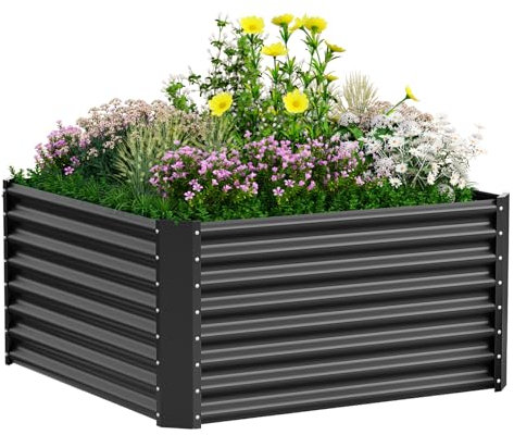 VELPAX Jardineras Exterior Grandes,122x122x61 cm Resistente a La Intemperie Huerto Elevado, ¡Jardín Elevado Rectangular de Acero Inoxidable para El Cultivo de Hortalizas, Plantas, Flores y Mucho Más