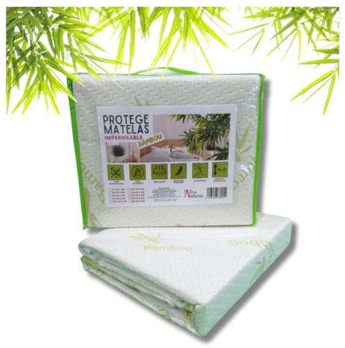 Protège Matelas Fibre de Bambou (140 x 190 cm) Anti acarien et bactérien.Alèse imperméable Respirante.Ultra Doux Silencieux. Format Drap Housse.Couvre Matelas Parfait.Bonnet Premium 35 cm Extensible