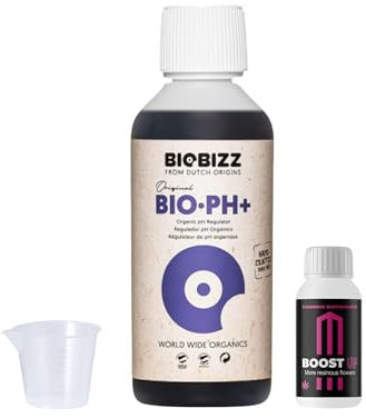 GROWMANIA Bio Up de BioBizz 500 ml + Échantillon Boost Up Nutriments + Verre doseur | Réglage du pH pour jardins urbains | Améliore l'absorption des nutriments des plantes