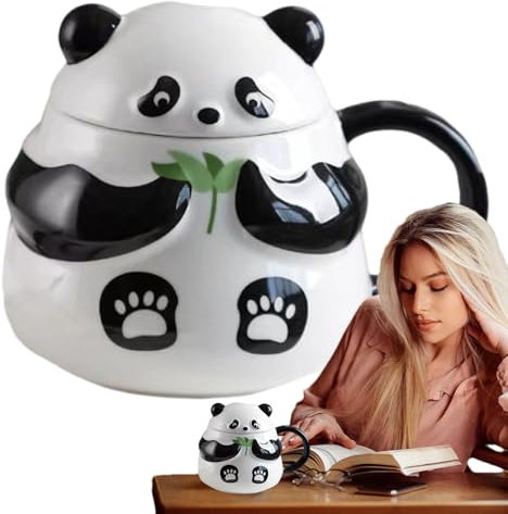 Tazza da caffè Panda, con coperchio, per gli amanti degli animali, in ceramica, con coperchio