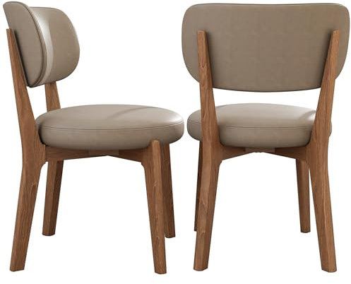 Generisch Modern Esszimmerstühle 2er Set Küchenstühle Esstischstühle mit Rückenlehne Polsterstühle mit Massivholzrahmen Holzstühle für Esszimmer Küche Wohnzimmer (Walnuss+Dunkelkhaki)
