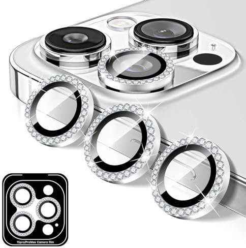 Kucheed Diamond Camera Lens Protector Compatible for iPhone 13 Pro13 Pro Max, Bling 9H Tempered Glass Camera Cover, Individual Automatic Alignment Metal Rings, Glitter Phone Lens Cover Film Stickers