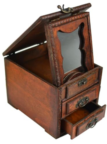 GRIRIW Scatola Portagioie in Legno Con Specchio Organizer Vintage Per Gioielli E Cosmetici Porta Collane Anelli E Orecchini Custodia Antica Per Camera Da Letto E Regalo