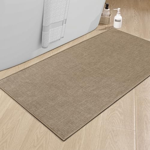 chakme Dünn Badezimmerteppich, 60x120 cm Braun Badematte rutschfest | Schnelltrocknend Badteppich, Waschbar Badvorleger, Gummi Duschvorleger