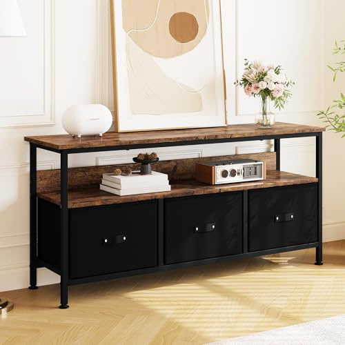 Garvee Taotigzu TV-Schrank, Fernsehschrank, Lowboard Für Fernseher Bis Zu 65 Zoll, TV Board Mit 3 Schubladen Aus Stoff, 1 Offenen Fächern, Fernsehtisch Mit Stahlgestell Für Wohnzimmer, 120Lx30Wx57Hcm