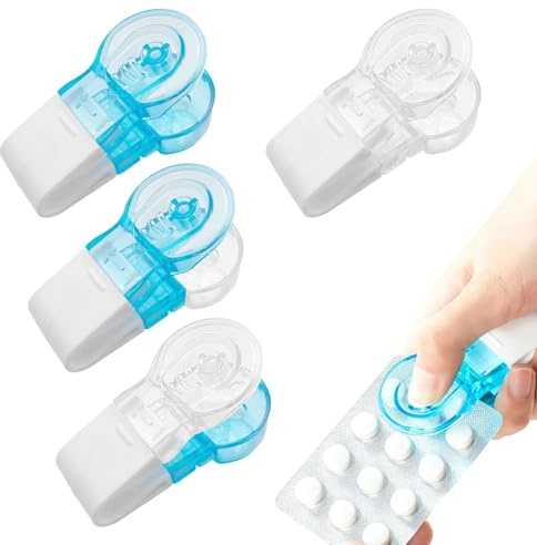 4PCS Portable Pill Taker Remover,Pill Popper for Blister Packs,Easy Push Tablet Dispenser for Elderly & Arthritis,Portable Pill Popper with Storage Box