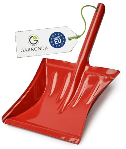 Garronda Recogedor Metálico Sólido con Mango Corto – Pala de Mano de Acero Resistente para Recoger Ceniza, Polvo y Suciedad, Duradera y Compacta, Ideal para el Hogar, Jardín y Garaje GD-0167 (Rojo)