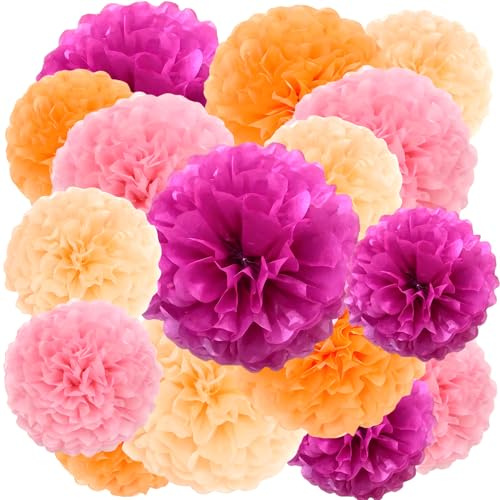 16 Pompons Soie, Fleurs Decoratives Mariage Anniversaire Celebration | predecoupes preplis montage, formes deployables ficelle, decoration interieur exterieur