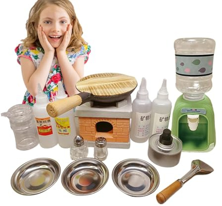 Ofcwoa Echtes Mini Kochset Für Kinder, Pädagogische Spielzeuge Für Echtes Kochen Mit Küchenutensilien, Mini-Herdbrenner, Echte Lebensmittel-Kochutensilien, Gewürzflaschen, Zum Kochen Von Gerichten