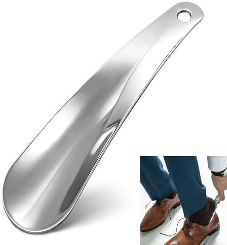 ACKKOR Chausse-Pied en Métal Court 17cm, Chausse-Pied en Acier Inoxydable Durable pour Hommes Femmes Enfants Seniors, Design Ergonomique avec Trou de Suspension Portable