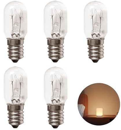 5 Pack E14 Salt Lamp Bulbs, 230V Screw Salt Lamp Bulbs 15W Small Screw in Light Bulb T20 Appliance Light Tubular Bulb Mini Wax Warmer Light Bulb for Sewing Machine Salt lamp Freezer Refrigerator