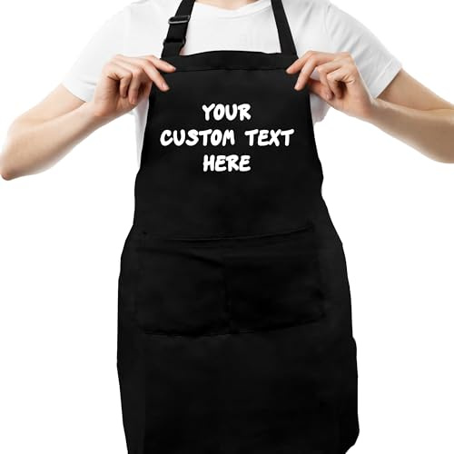 Delantal Personalizado Con Bolsillo, Delantales Personalizados Hombre Mujer, Delantales Personalizar, Regalos Personalizados Delantal Correa ajustable, Ideal para Cocina, Barbacoa, Eventos, Talleres