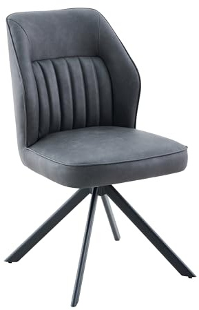 Hela Tische, Drehstuhl Esszimmerstuhl Prizzi, 360° drehbar, Kunstleder Anthrazit,Rücken ergonomisch,Metall-Stativgestell oval,120kg belastbar