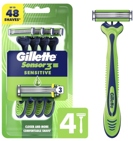 Gillette Sensor3 Sensitive Men's Disposable Razor, 4 Razors