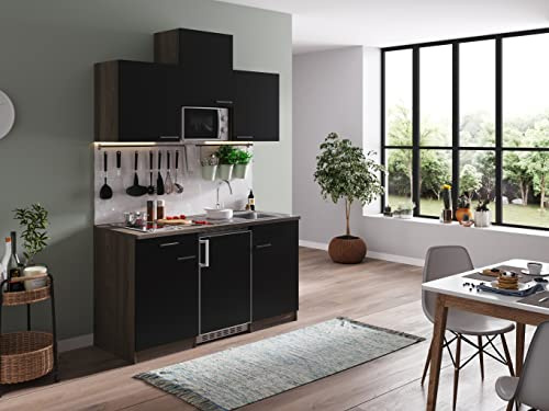 respekta Küchenzeile Oliver KB150EYSMIC Schwarz 150 cm Breite mit Elektrogeräten